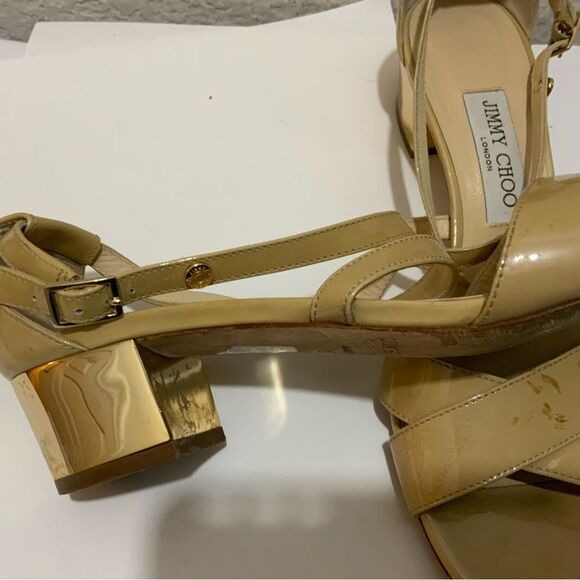 Jimmy Choo Nude Patent Leather "Merit" Sandals Size 39 - Picture 4 of 11